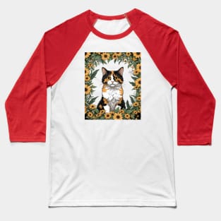 Maryland Calico Cat And Black Eyed Susan Flowers 4 Baseball T-Shirt